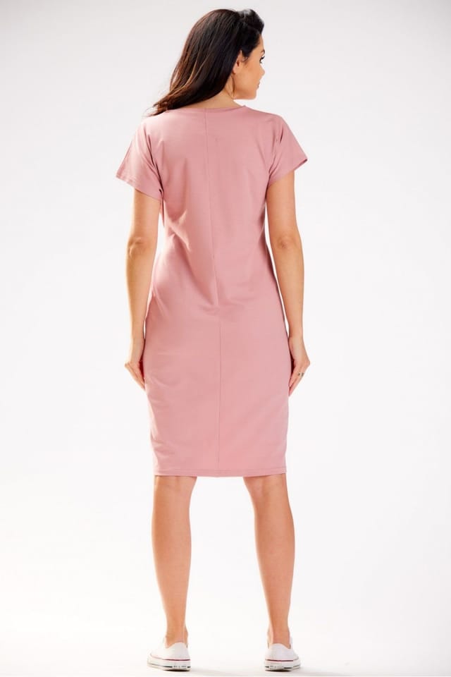 Love Lace Love Lace Women's Cotton Midi Dress Short Sleeve Asymmetry in Pink - 3