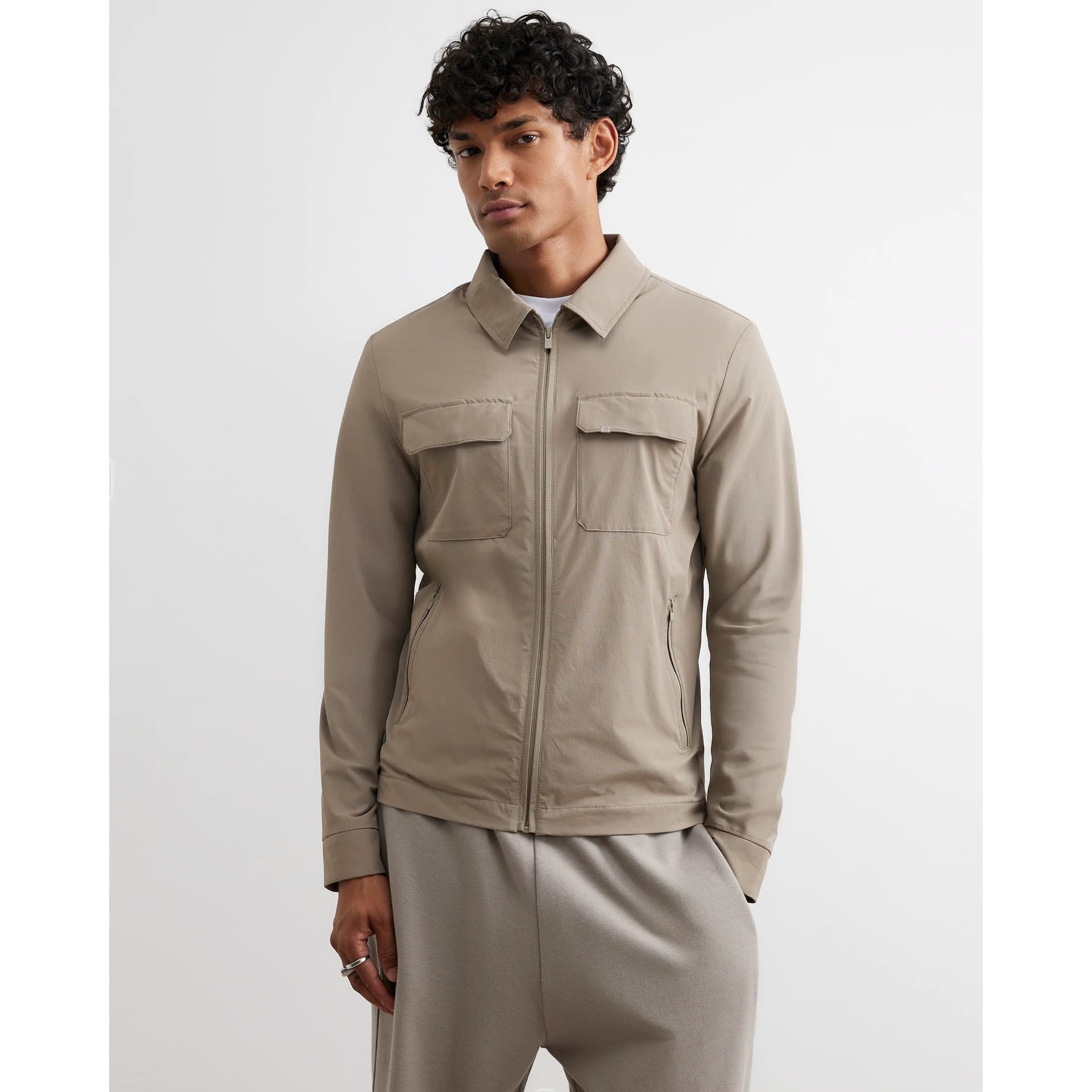 River Island Mens River Island Beige Muscle Fit Defined Shacket