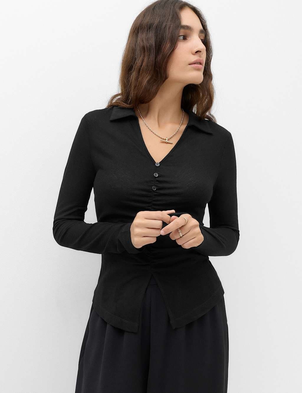 Marks & Spencer M&S Ruched Front Buttoned Top Black