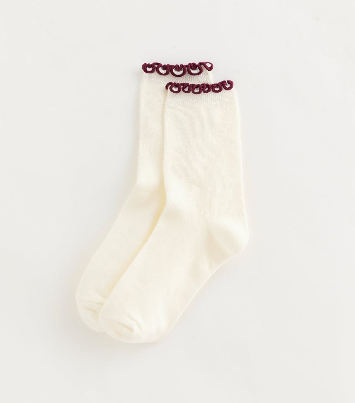 New Look New Look Cream Contrast Frilly Trim Socks