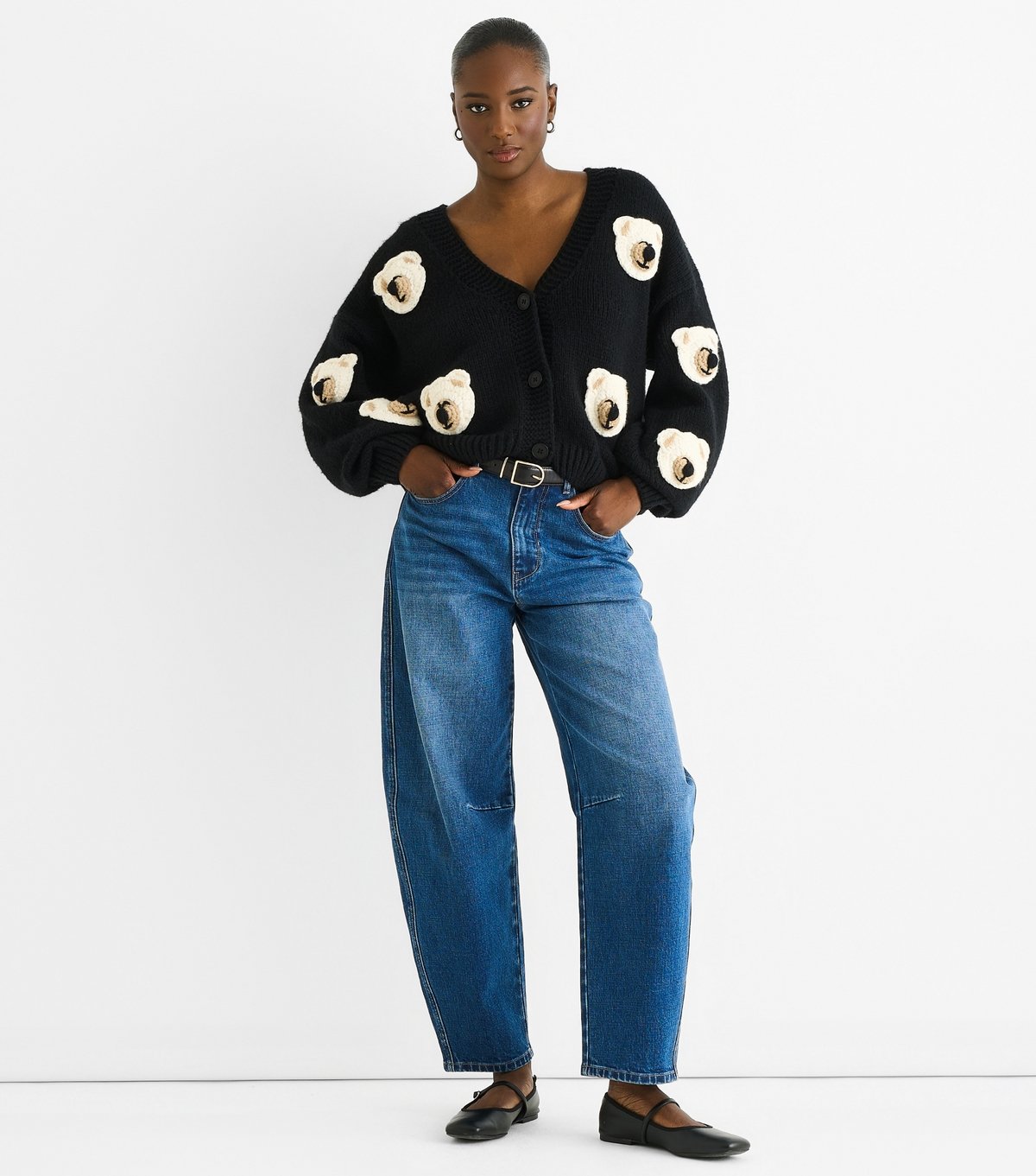 Gini London Women's Black Contrast Teddy Crochet Cardigan Gini London New Look - 1