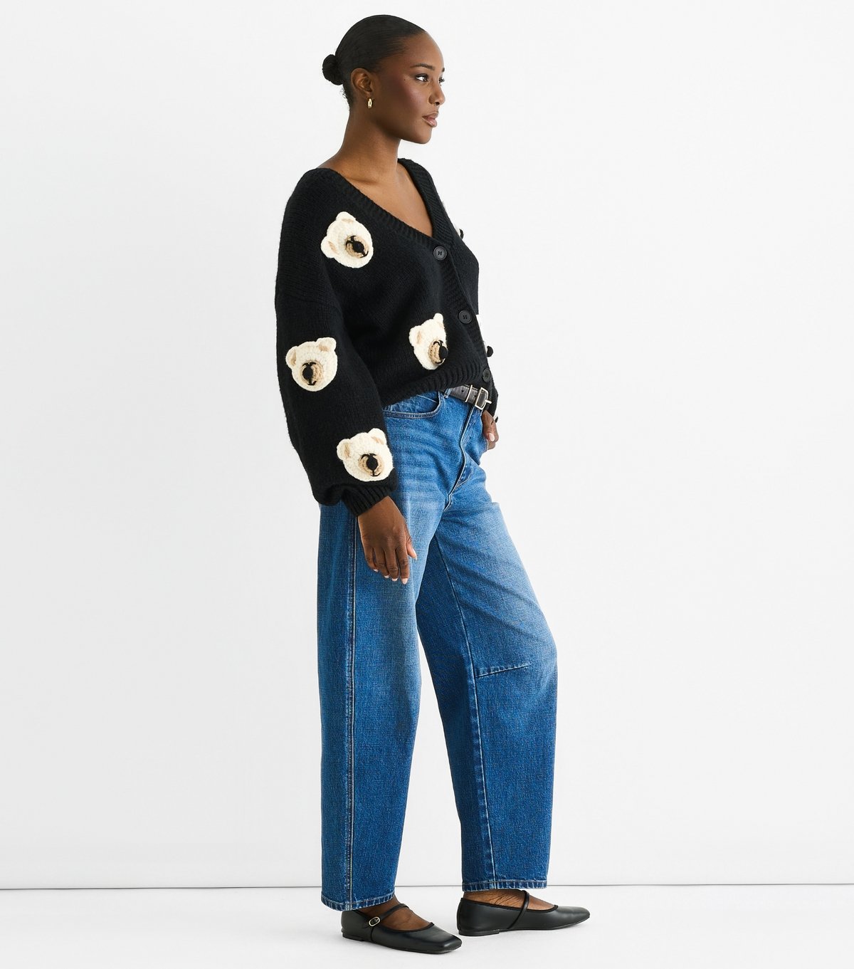 Gini London Women's Black Contrast Teddy Crochet Cardigan Gini London New Look - 3