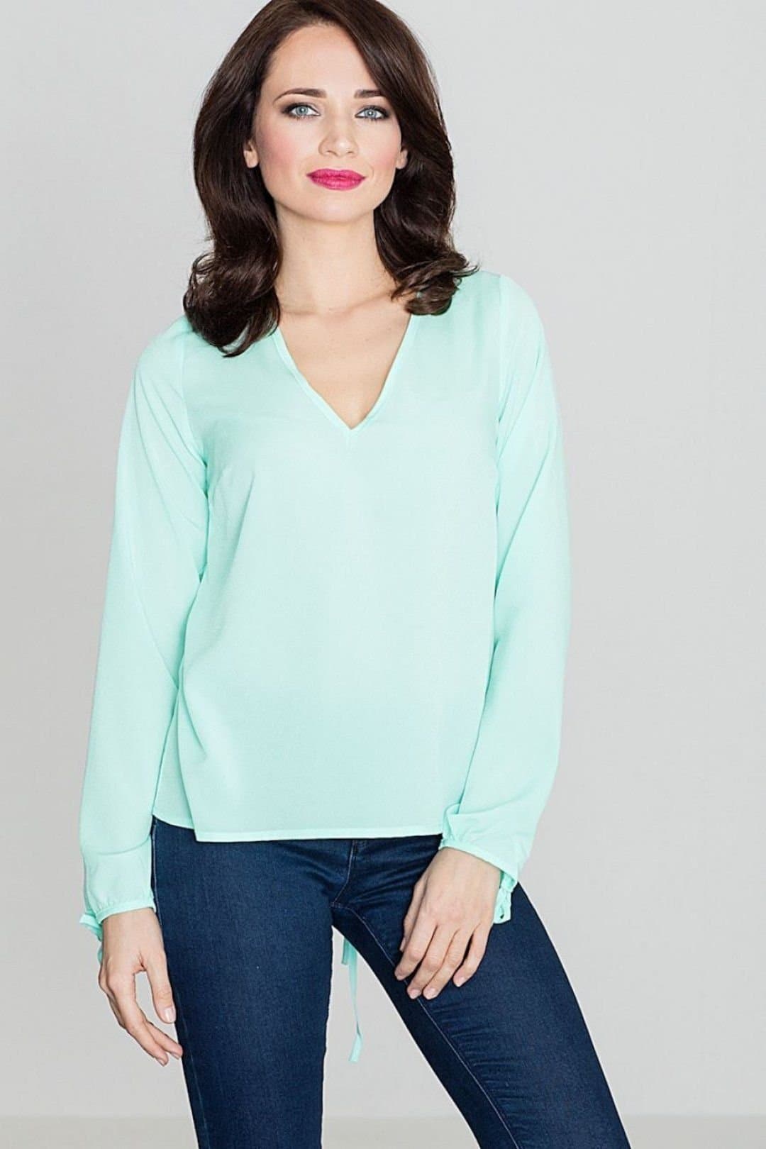 Love Lace Love Lace Women's Heart Neck Long Tied Sleeve Blouse in Green