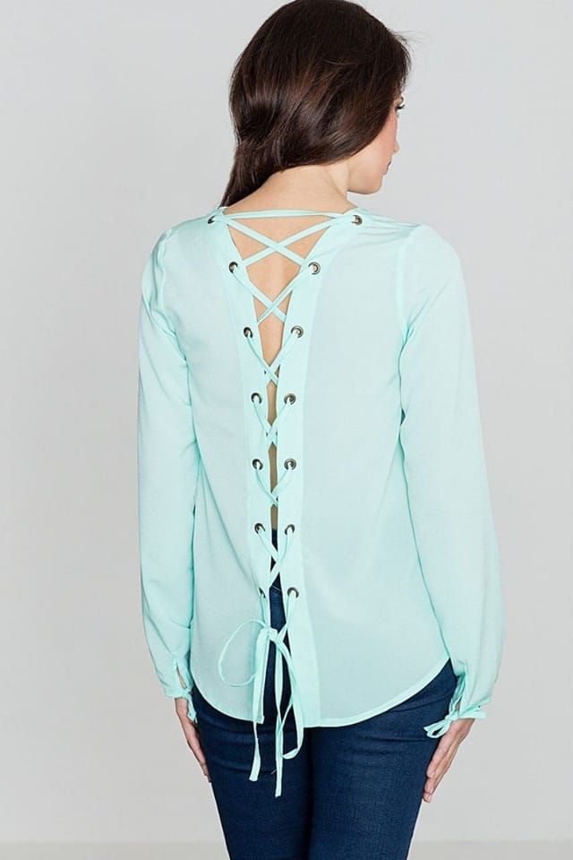 Love Lace Love Lace Women's Heart Neck Long Tied Sleeve Blouse in Green - 2