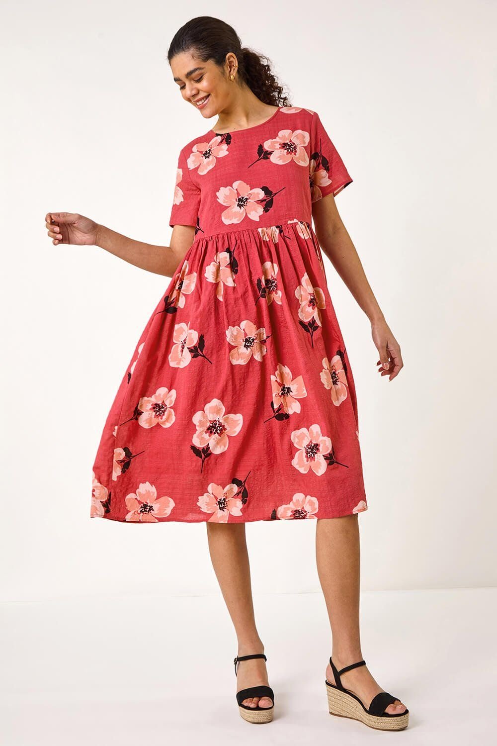 Roman Roman Women's Floral Smock Midi Dress in Pink - 2