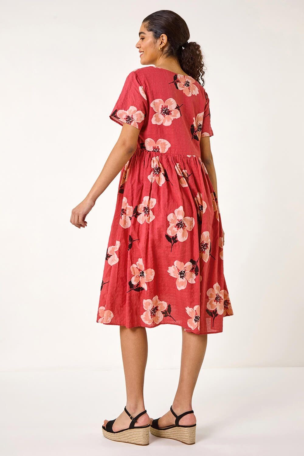 Roman Roman Women's Floral Smock Midi Dress in Pink - 3