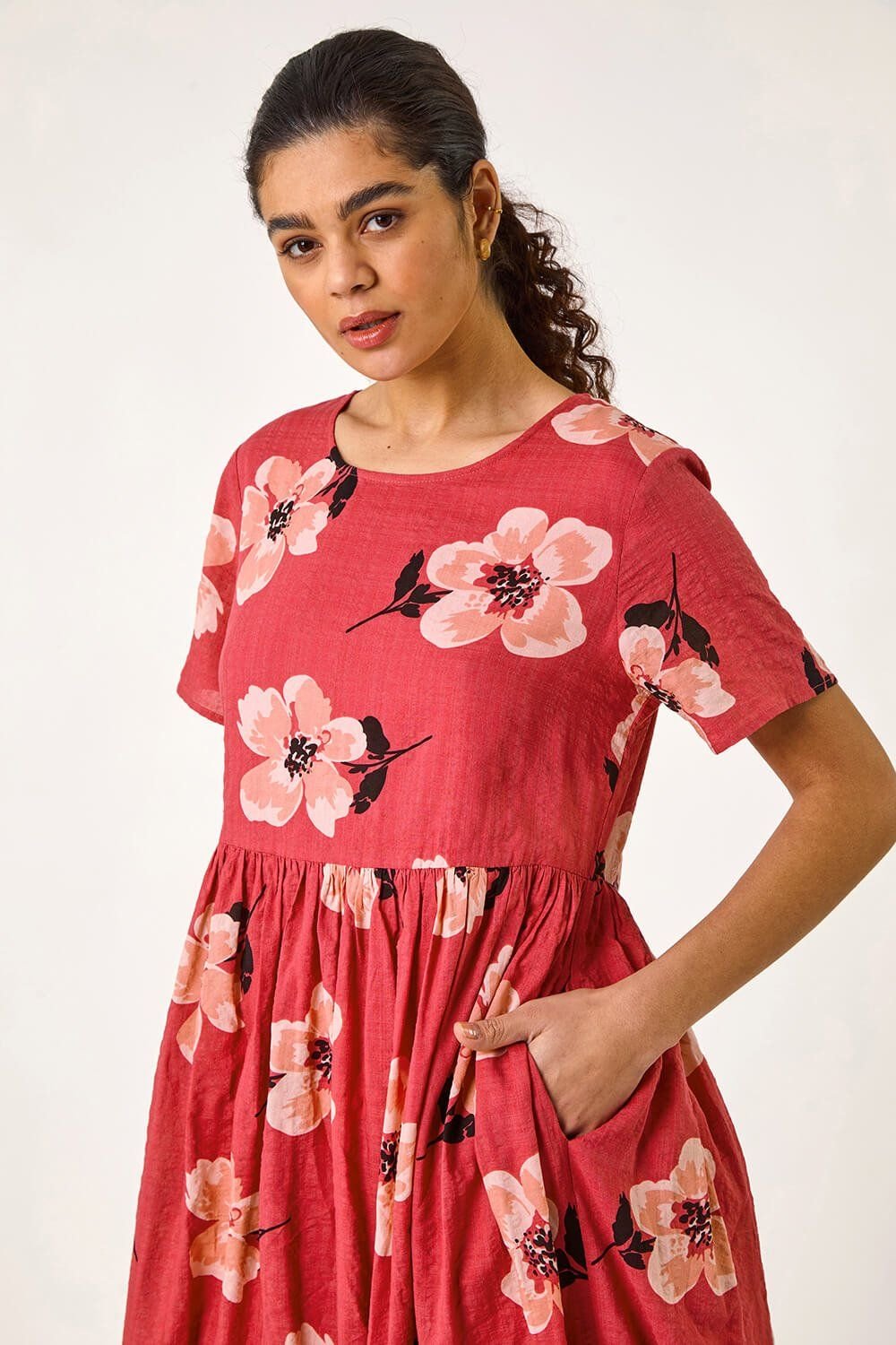 Roman Roman Women's Floral Smock Midi Dress in Pink - 4