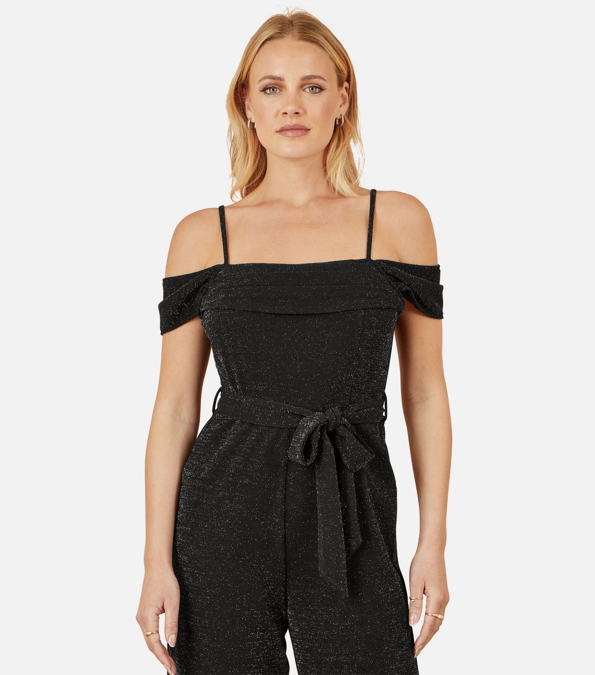 Yumi Women's Black Glittery Wide Leg Jumpsuit Yumi New Look - 2