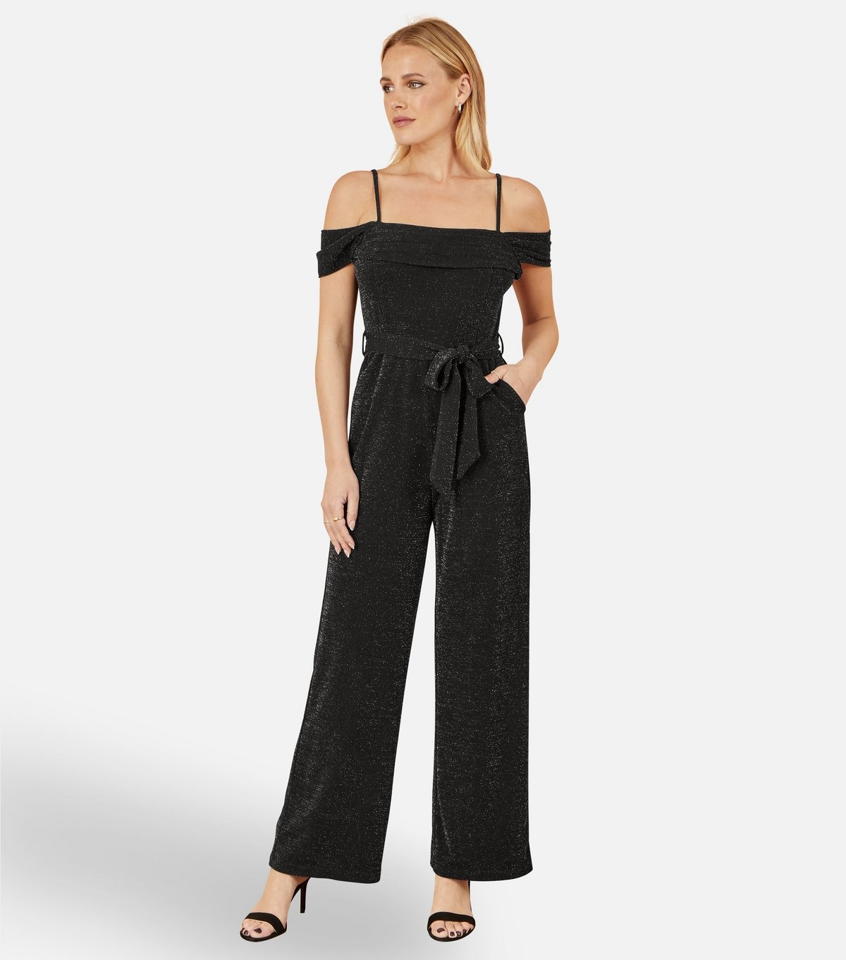 Yumi Women's Black Glittery Wide Leg Jumpsuit Yumi New Look - 3