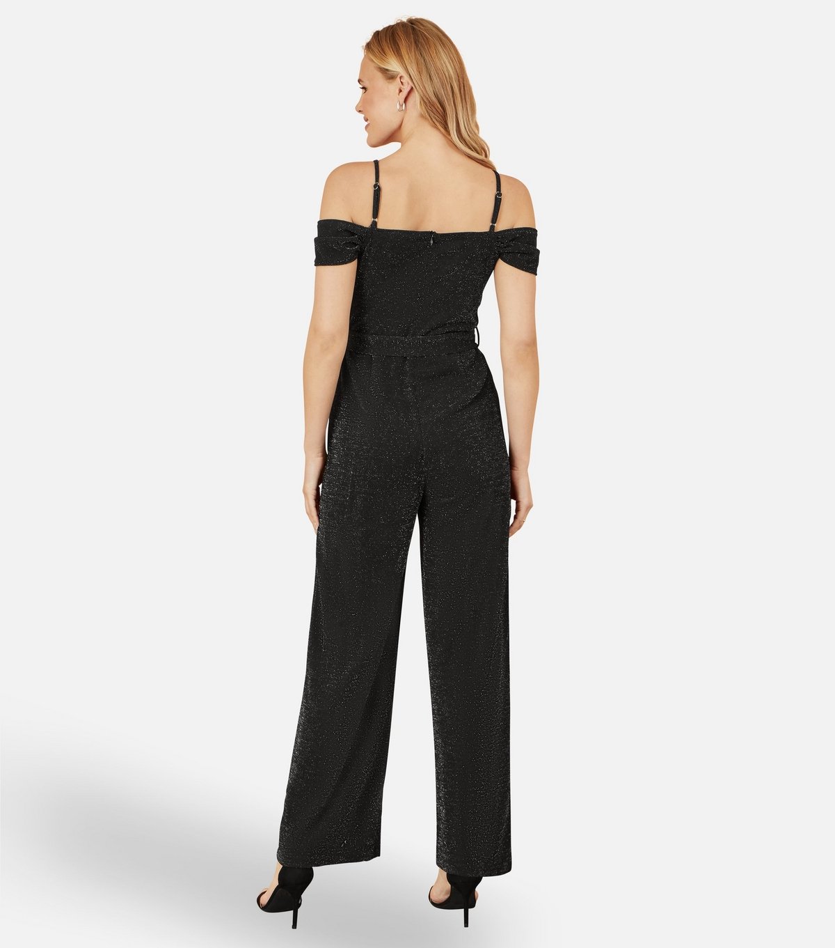 Yumi Women's Black Glittery Wide Leg Jumpsuit Yumi New Look - 4