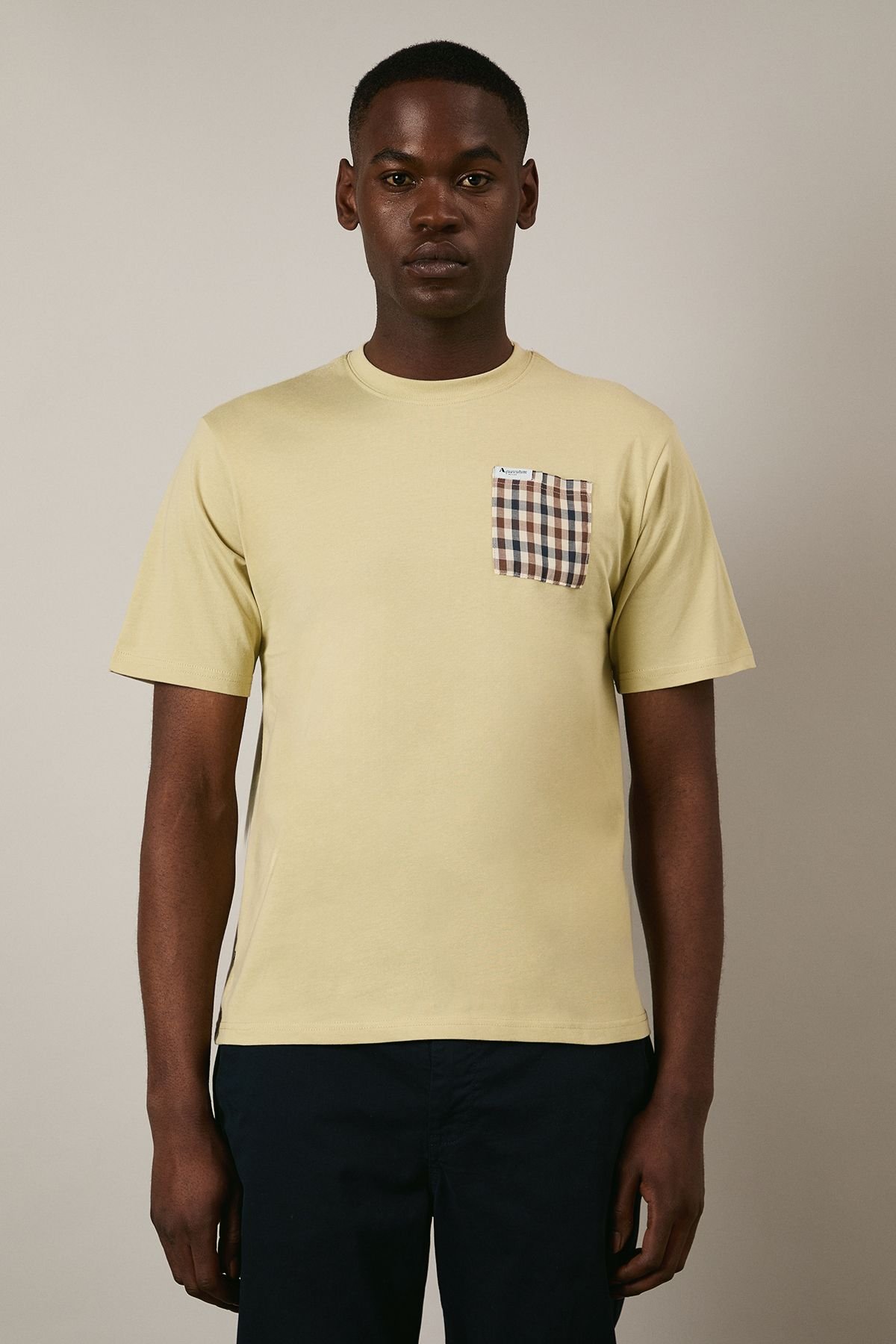 Aquascutum Aquascutum Men's Club Check Pocket T-Shirt Beige - 2