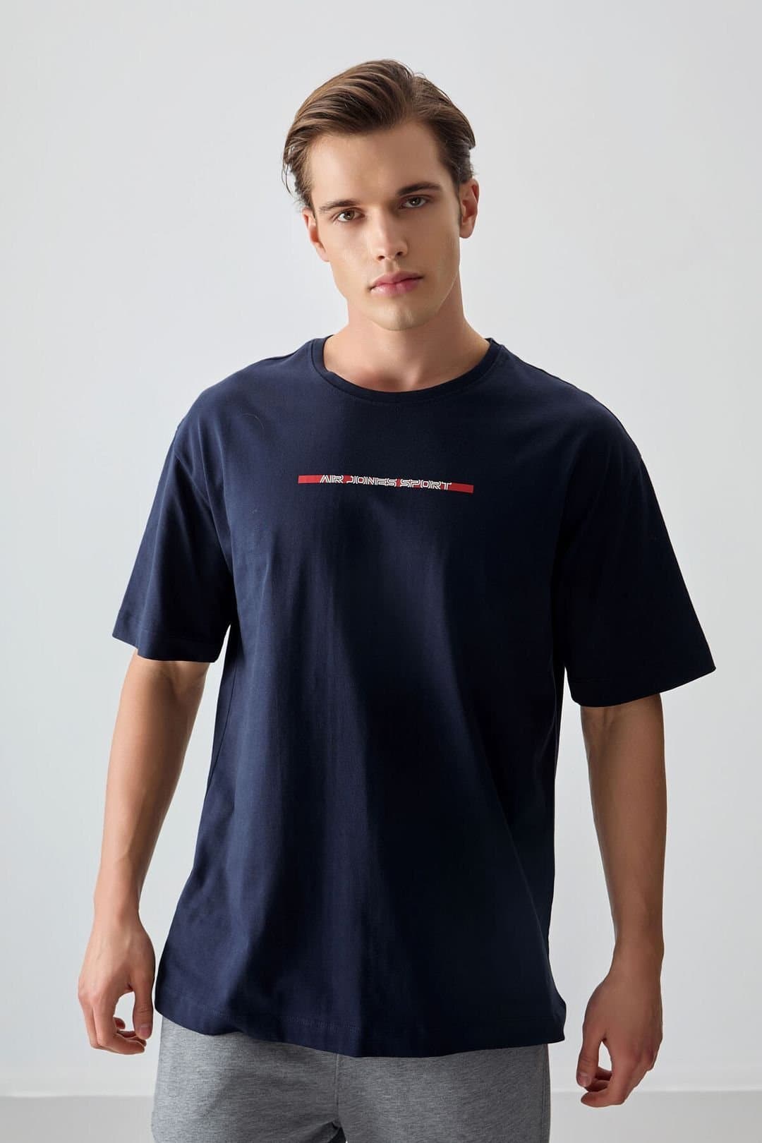 Tommy Life Tommy Life Men's Oversized Cotton Printed T-Shirt in Navy