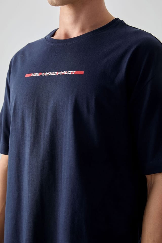 Tommy Life Tommy Life Men's Oversized Cotton Printed T-Shirt in Navy - 2