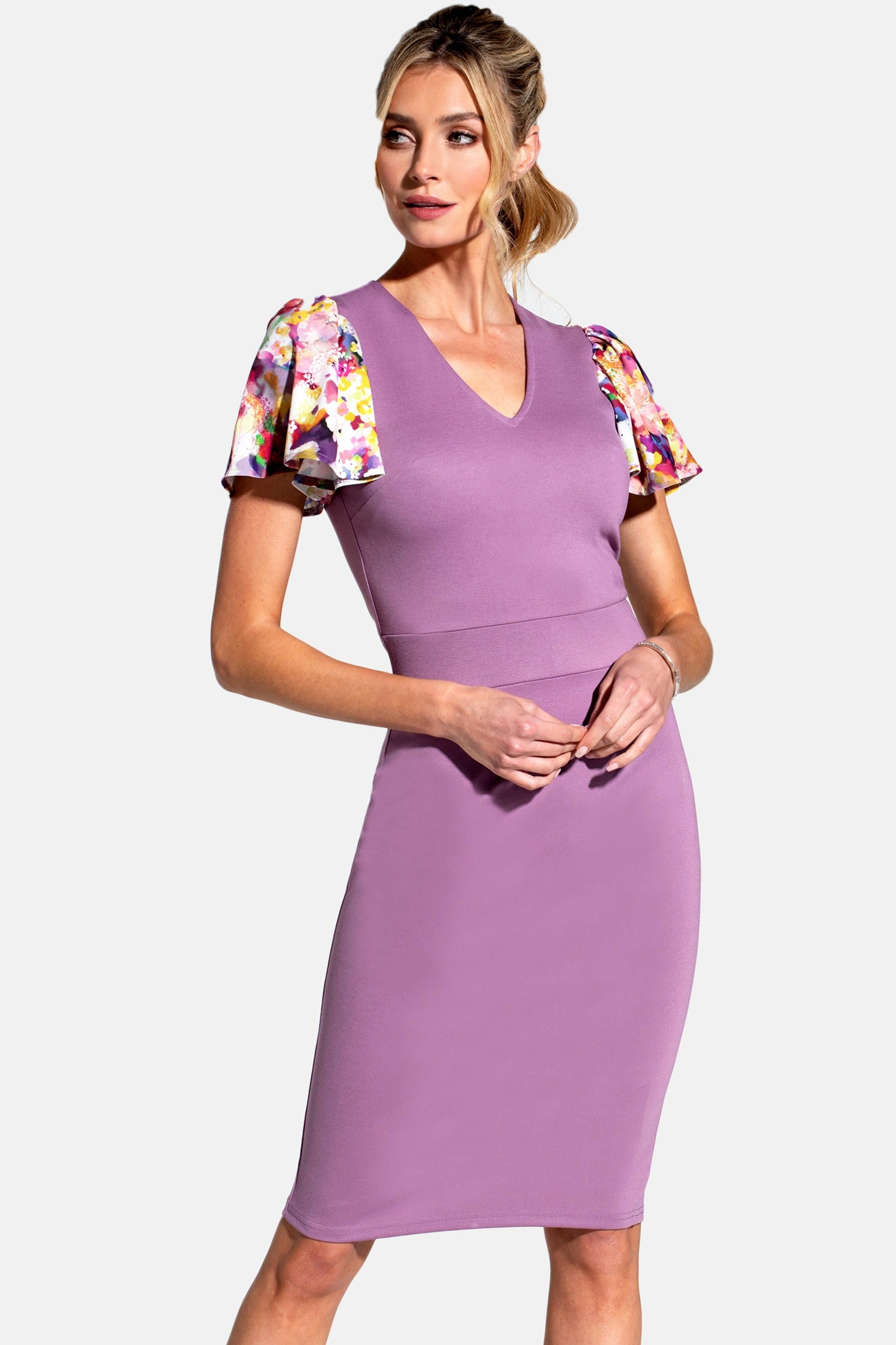 Hot Squash Hot Squash Women's Ponte Dress with Chiffon Sleeves in Grape - 1