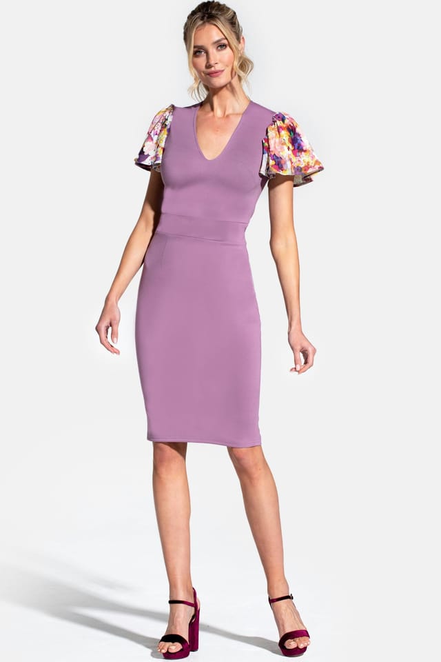 Hot Squash Hot Squash Women's Ponte Dress with Chiffon Sleeves in Grape - 2