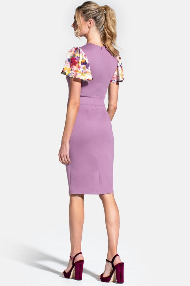Hot Squash Hot Squash Women's Ponte Dress with Chiffon Sleeves in Grape - 3