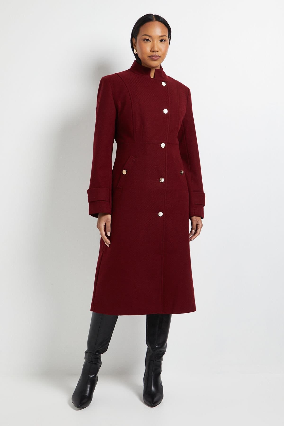Wallis Wallis Women's Principles by Button Wrap Coat in Berry