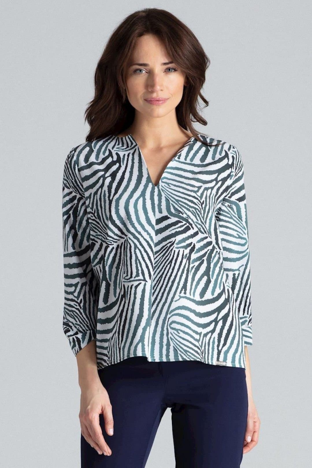 Love Lace Love Lace Women's Loose Fit Serek Neck Blouse With Contrast Pleats Style 133253