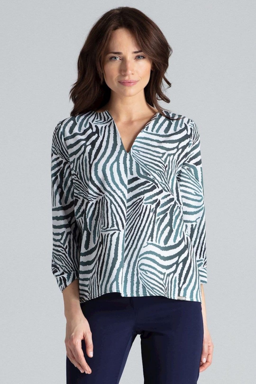 Love Lace Multicolor Serek Neck Blouse With Contrast Pleats