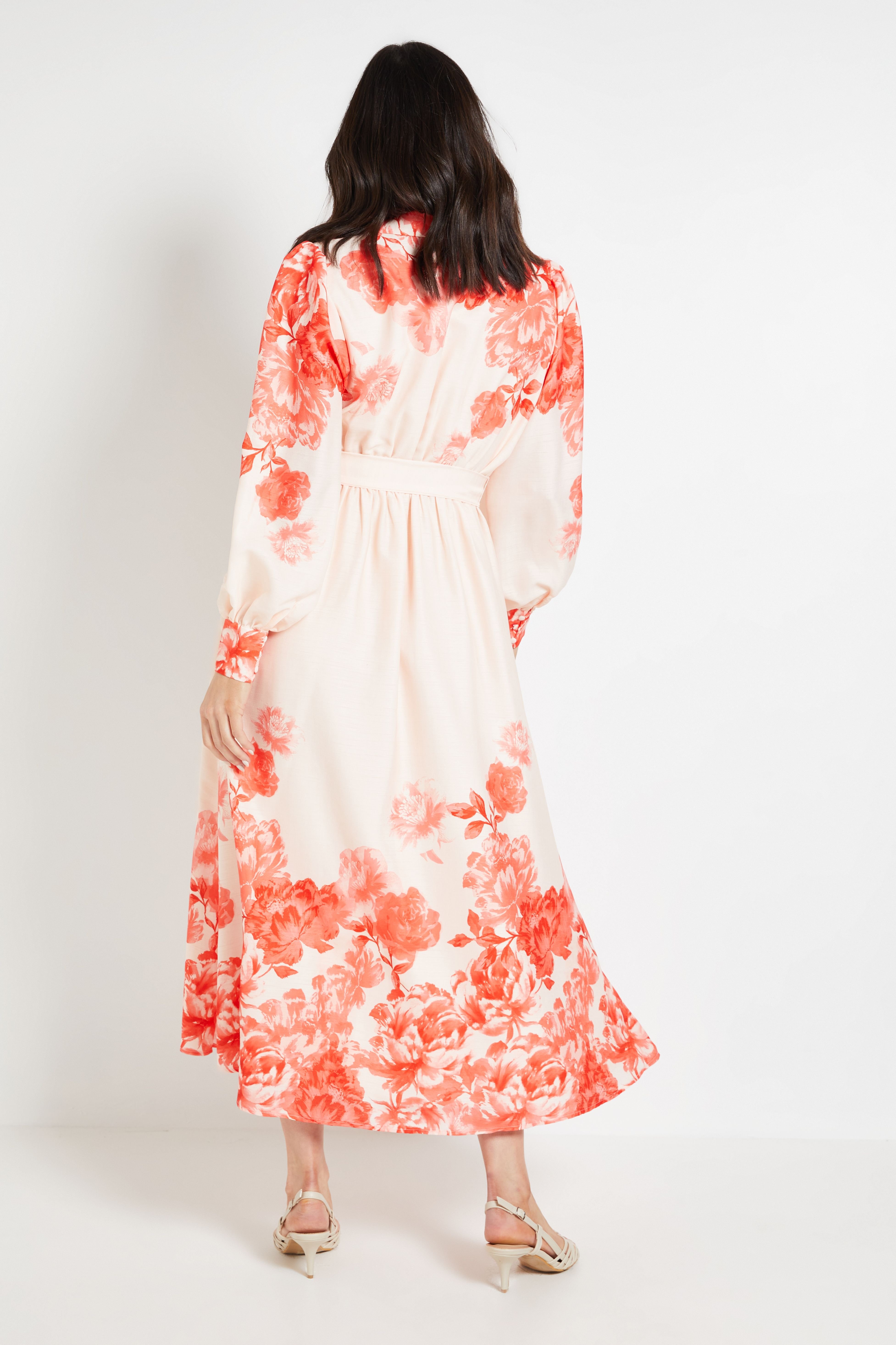 Wallis Wallis Women's Floral Belted Midi Shirt Dress in Orange - 3