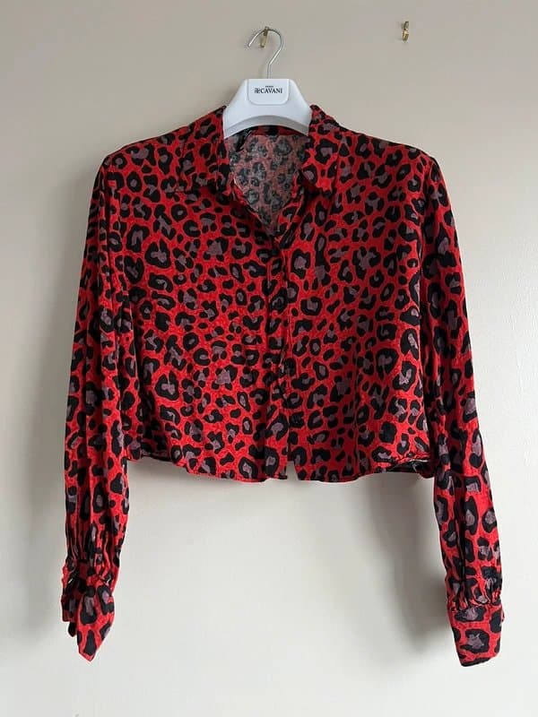 Bershka Red leopard print crop shirt