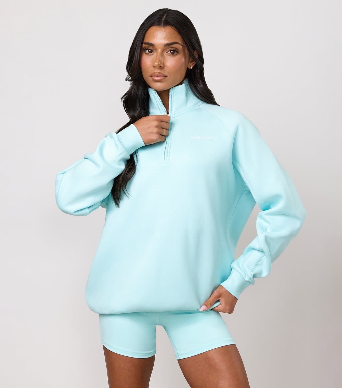 Gym King Women's Turquoise 365 Raglan Sleeve Quarter Zip Sweatshirt Gym King New Look