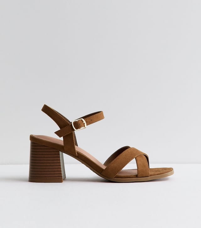 New Look Women's Tan Faux Suede Crossover Strap Sandals Vegan New Look - 2