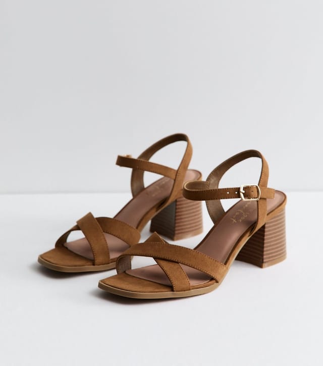New Look Women's Tan Faux Suede Crossover Strap Sandals Vegan New Look - 3