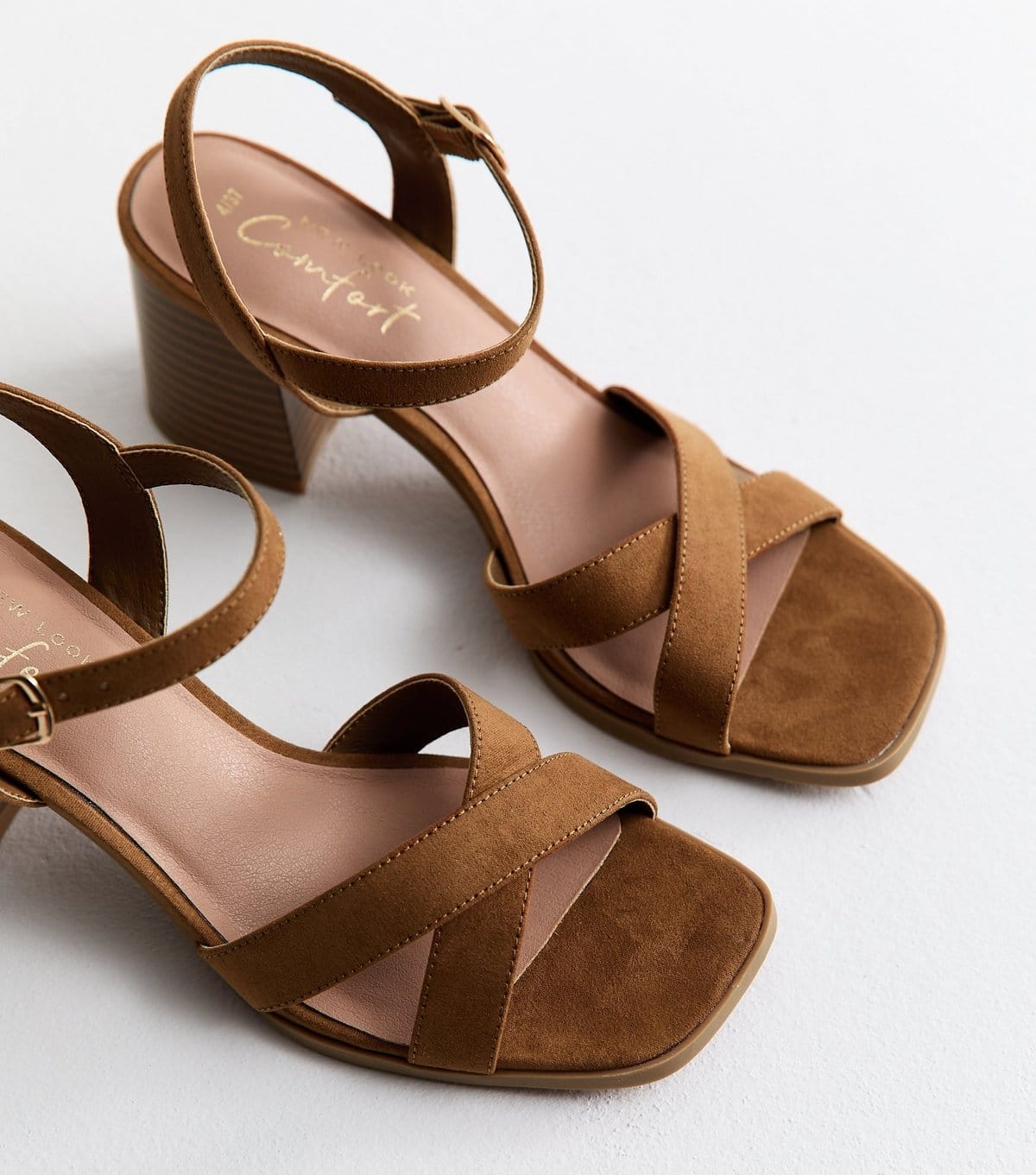 New Look Women's Tan Faux Suede Crossover Strap Sandals Vegan New Look - 4