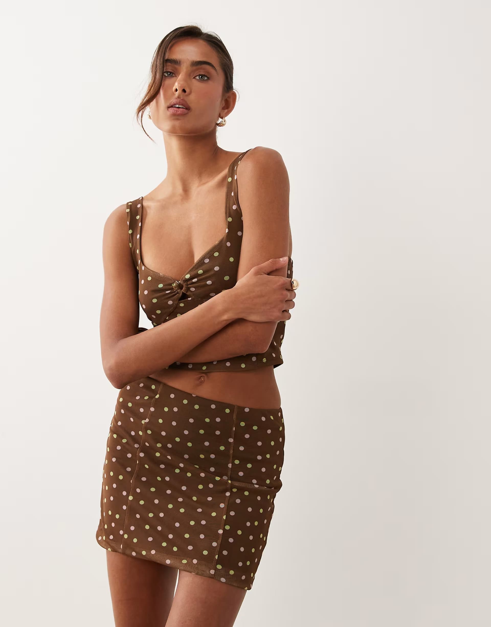 ASOS ASOS DESIGN co-ord printed mesh spot mini skirt in polka dot