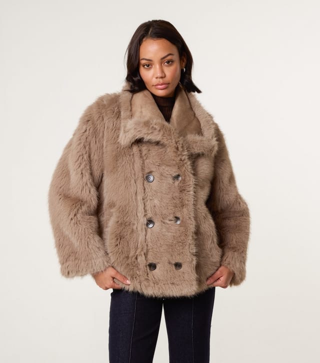 Blue Vanilla Women's Camel Reversible Faux Fur Coat Blue Vanilla New Look - 2