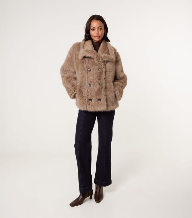 Blue Vanilla Women's Camel Reversible Faux Fur Coat Blue Vanilla New Look - 3
