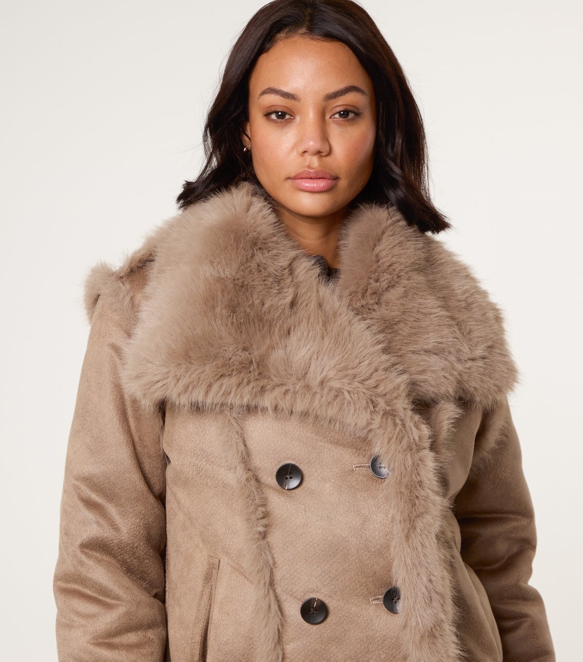 Blue Vanilla Women's Camel Reversible Faux Fur Coat Blue Vanilla New Look - 4