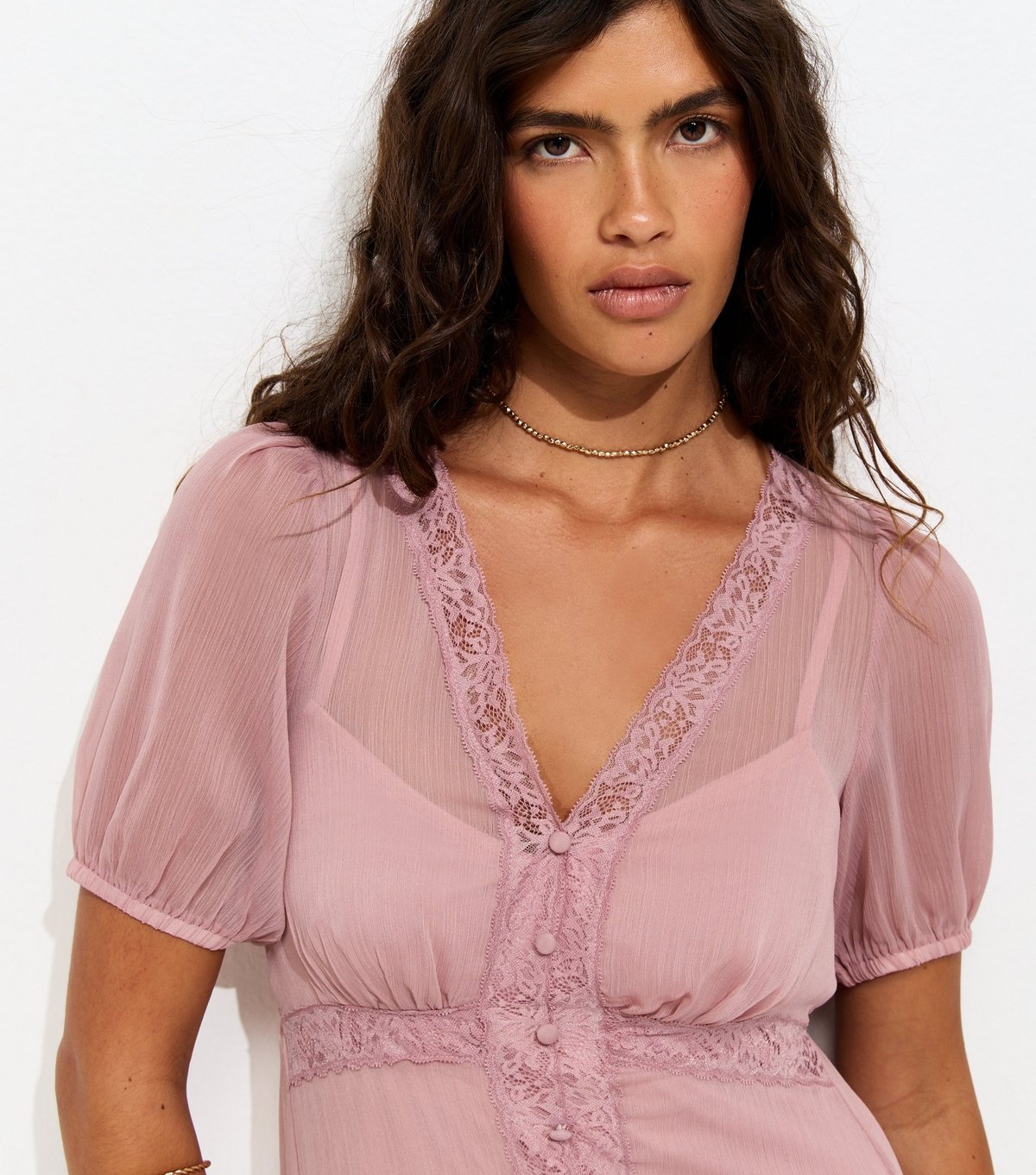 New Look Women's Pale Pink Chiffon Button Through Midi Dress New Look - 2