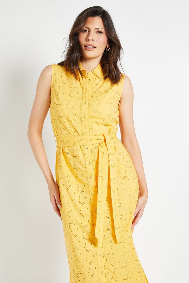 Wallis Wallis Women's Broderie Maxi Shirt Dress in Yellow - 2