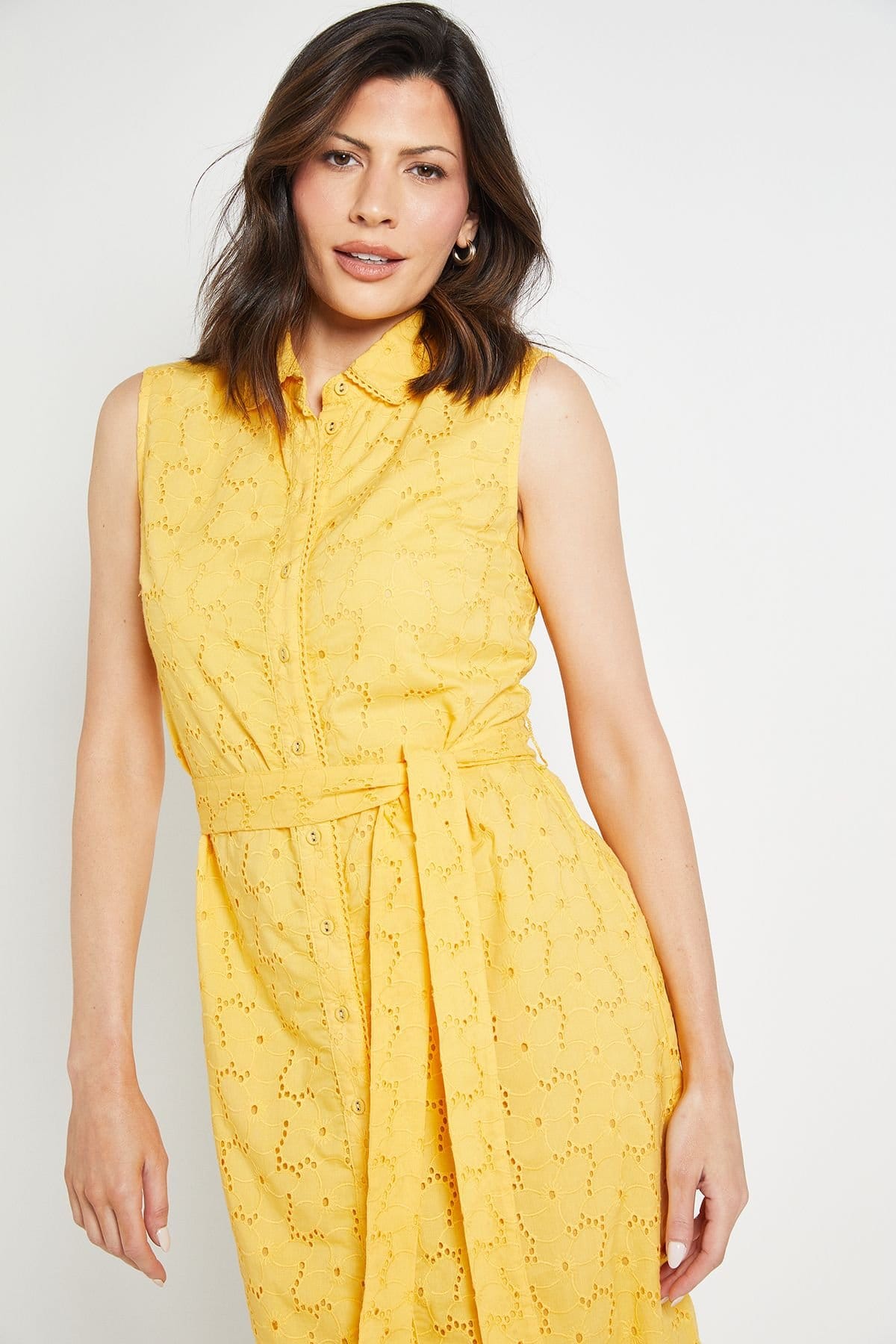Wallis Wallis Women's Broderie Maxi Shirt Dress in Yellow - 4