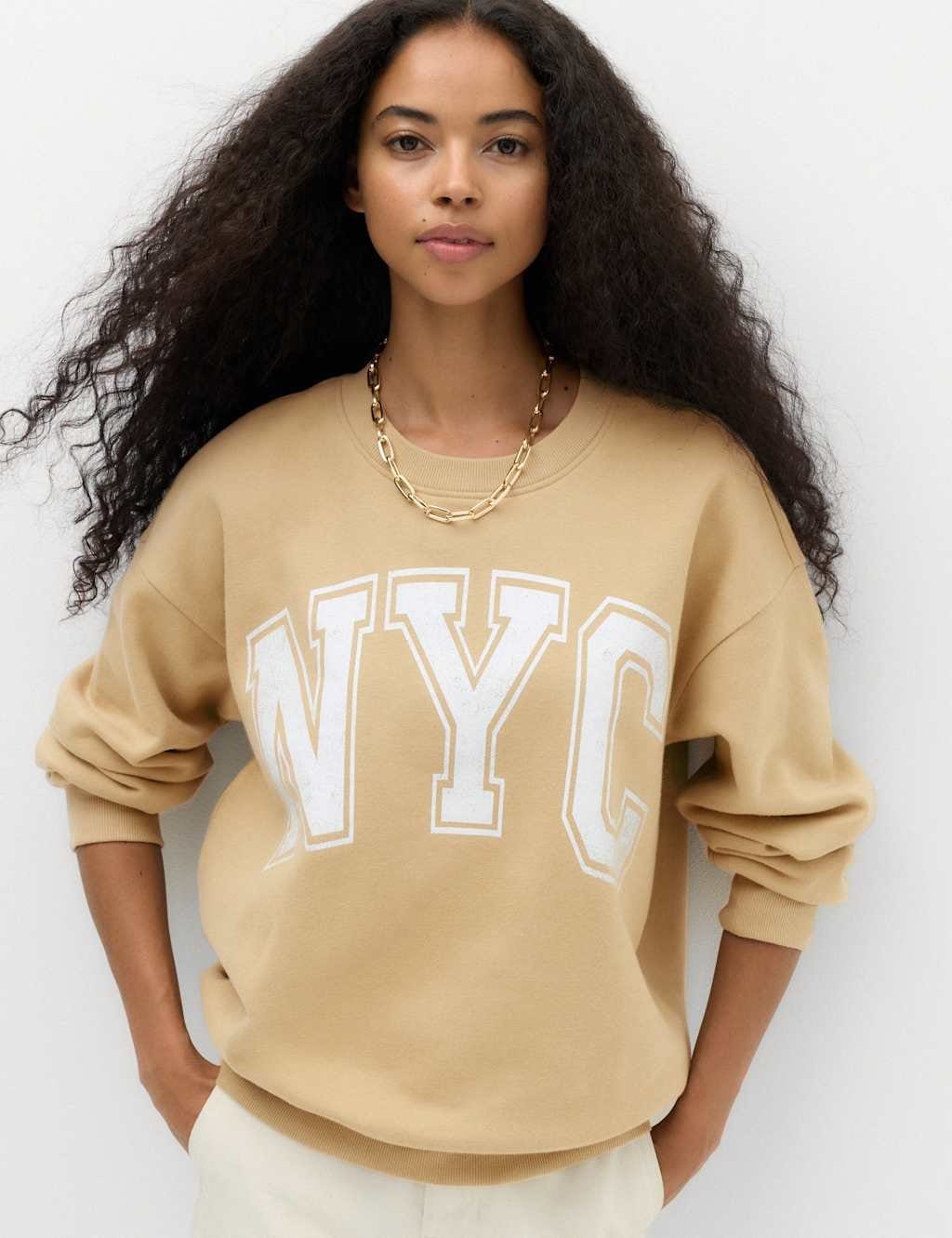 M&S Cotton Rich Graphic Sweatshirt Sandstone