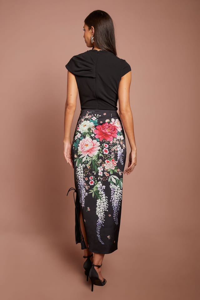 Coast Coast Women's Printed Satin Skirt in Black - 3