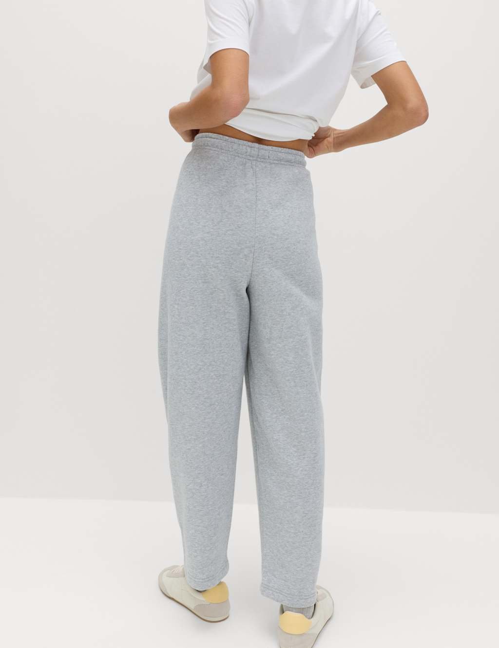 Marks & Spencer M&S Cotton Rich Carrot Leg Ankle Grazer Joggers Grey Marl - 4