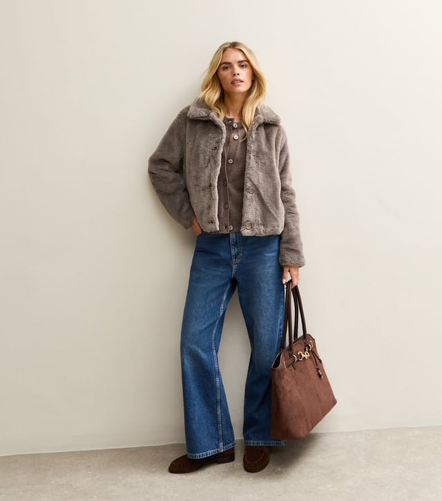 New Look Women's Petite Mink Faux Fur Collared Jacket New Look - 2