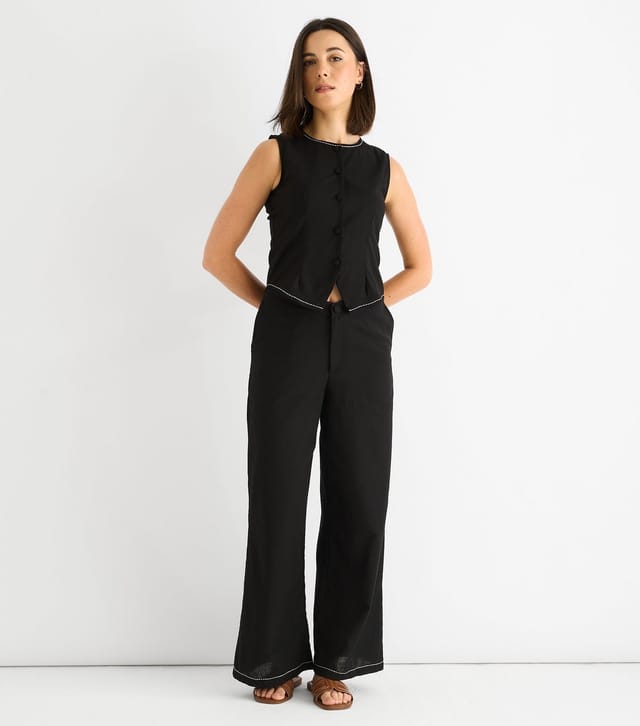 Gini London Women's Black Contrast Stitch Button Up Top Gini London New Look - 2