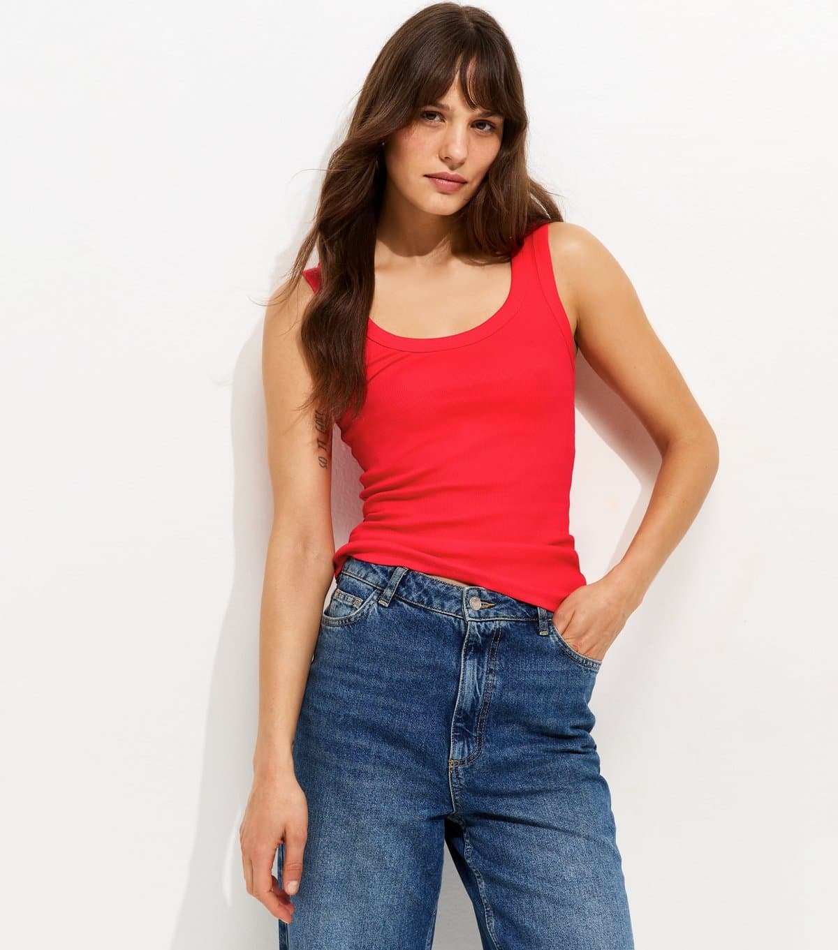 New Look Women's Tall Bright Red Ribbed Scoop Neck Vest New Look