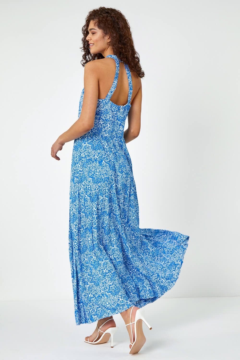 Roman Roman Women's Ditsy Floral Halter Neck Maxi Dress in Royal - 3