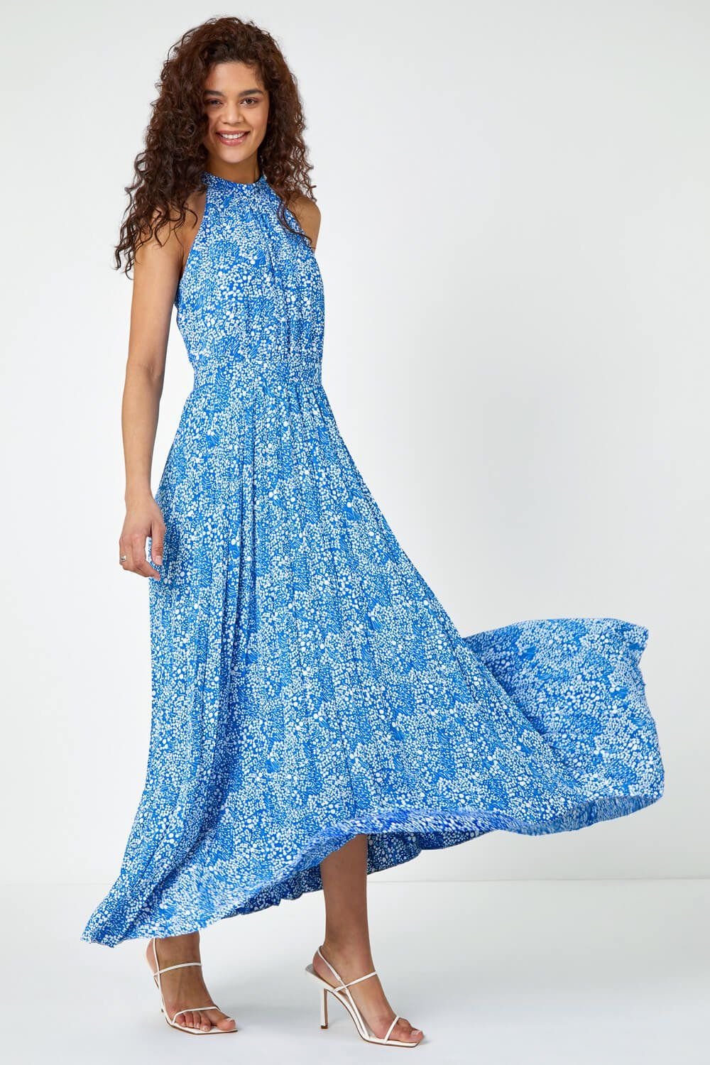 Roman Roman Women's Ditsy Floral Halter Neck Maxi Dress in Royal - 4