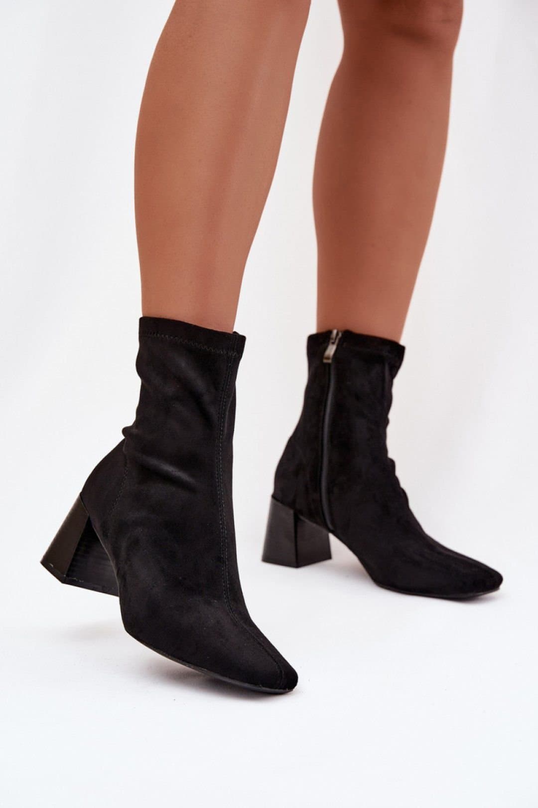 Love Lace Love Lace Black Suede Ankle Boots with Column Heel