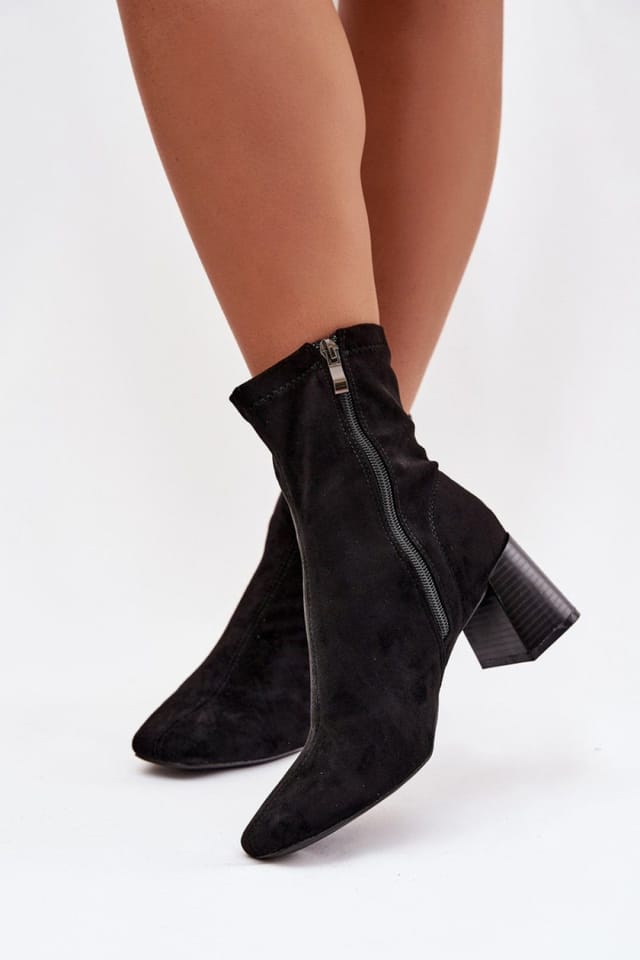 Love Lace Love Lace Women's Soft Suede Ankle Boots with Column Heel & Side Zipper in Black - 3