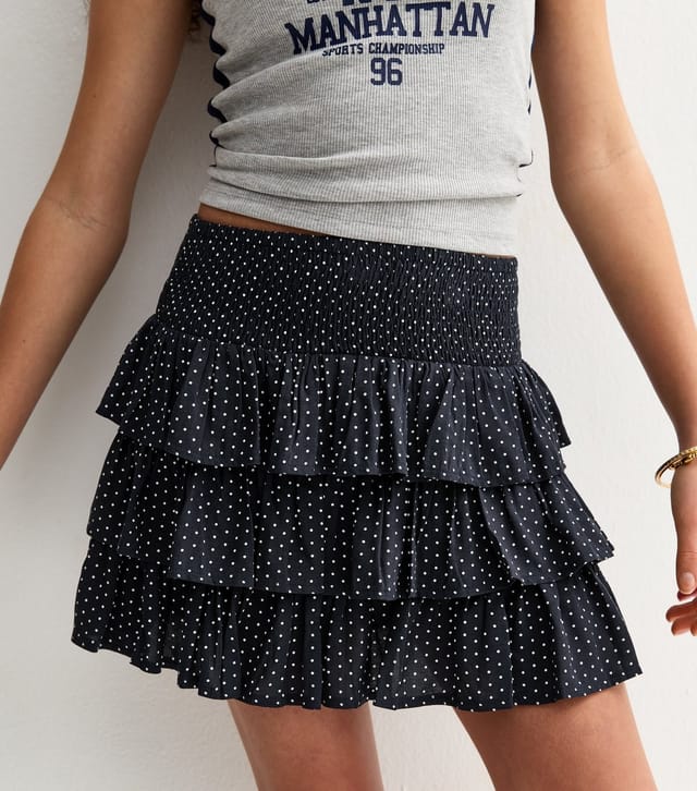 New Look Girls' Black Polka Dot Shirred Skort New Look - 3