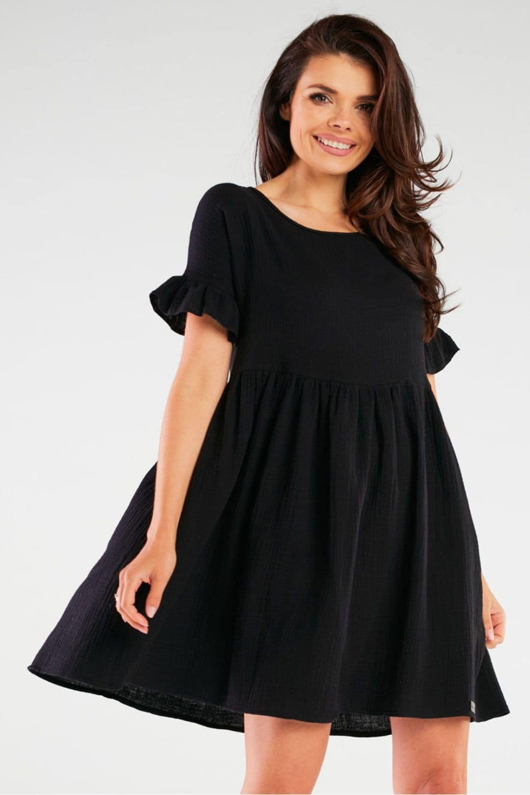 Love Lace Black Cotton-Elastane Flared Summer Dress