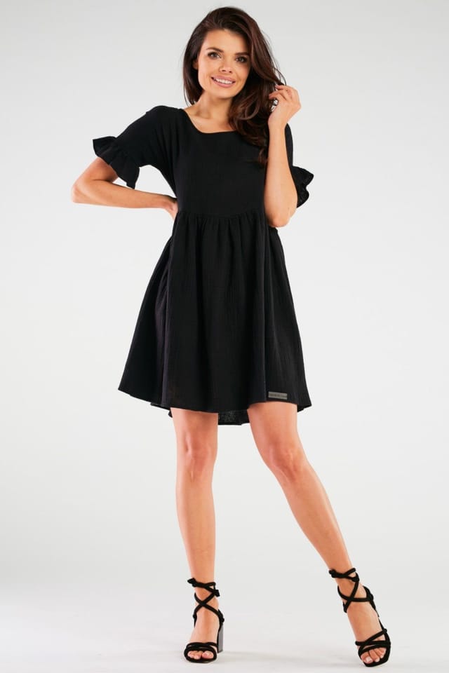 Love Lace Love Lace Women's Stretch Cotton Elastane Flared Summer Dress in Black - 2
