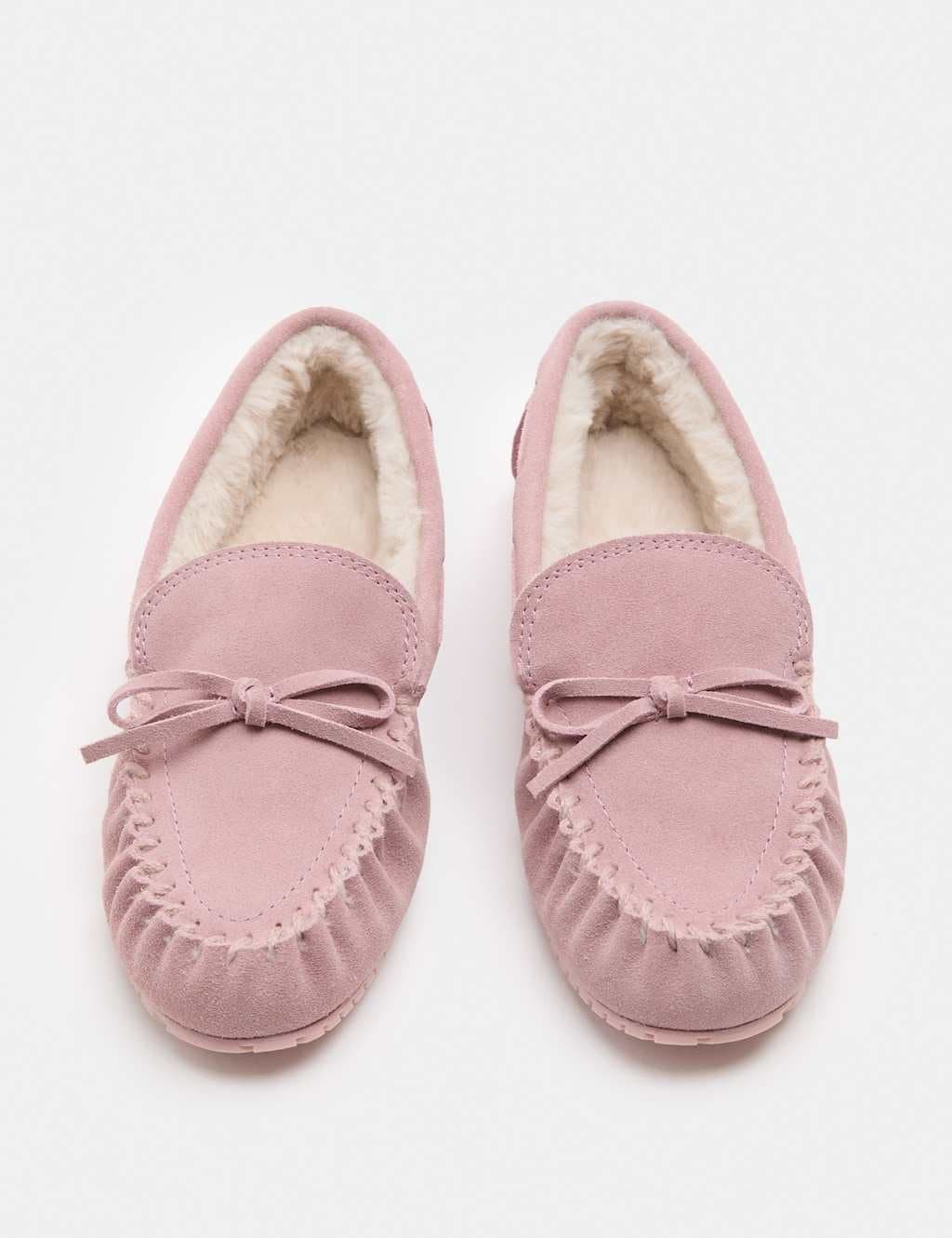 Marks & Spencer M&S Suede Faux Fur Lined Moccasin Slippers Blush